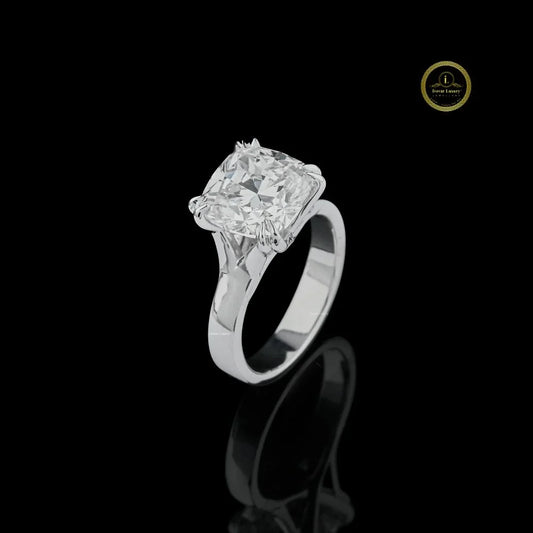 Cushion Cut Lab Diamond Solitaire Engagement Ring with Four-Prong Setting - View 2