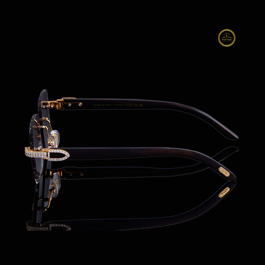 Custom Luxury Rimless Sunglasses Featuring Diamond Set Gold Accents
