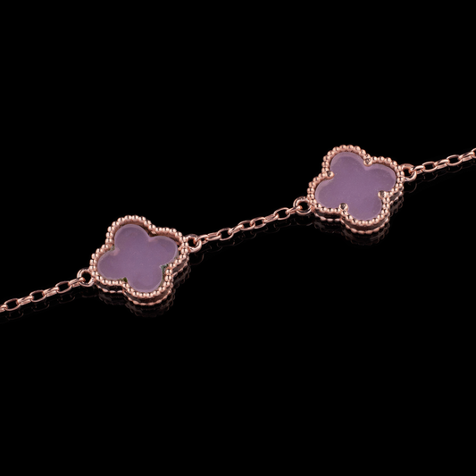 Rose Gold Four Leaf Clover Bracelet with Lavender Inlay By Ivevar