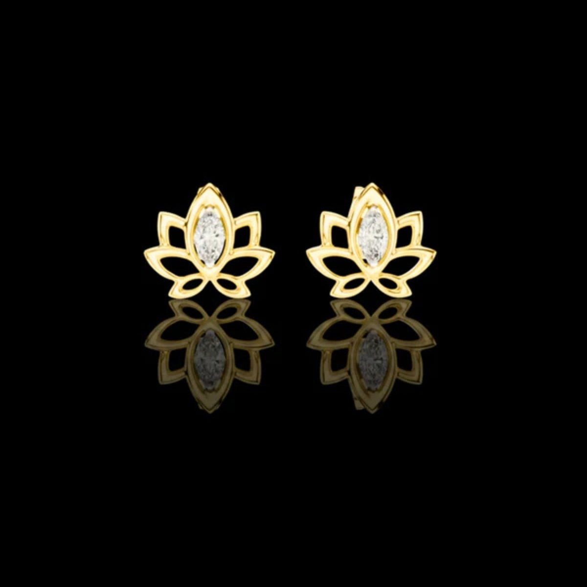 Lotus Flower Marquise Cut Moissanite Diamond Open Petal Stud Earrings