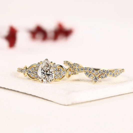 Pear Cut Infinity Moissanite Diamond Bridal Set - View 2