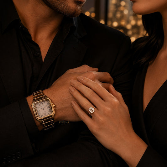 Elite Sport Collection Performance Watch Emerald Cut Diamond Solitaire Ring Gift Set By Ivevar
