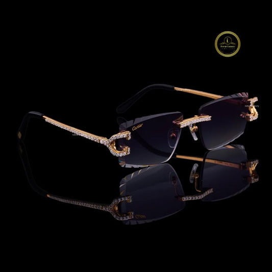 Luxury Rimless Diamond Accent Sunglasses Black & Gold By Ivevar