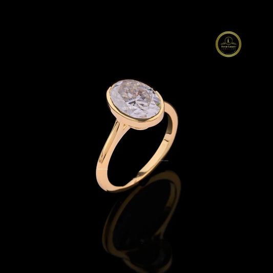 Oval Cut Moissanite Diamond Bezel Set Solitaire Engagement Ring - View 2