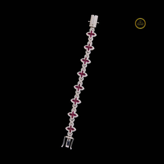 Luxury Ruby Flower Diamond Bracelet – Iced Out Floral Design, Elegant Statement Jewelry