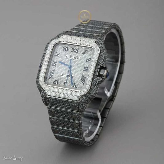 Custom Moissanite Diamond Watch – Luxury Black Strap Timepiece by Ivevar