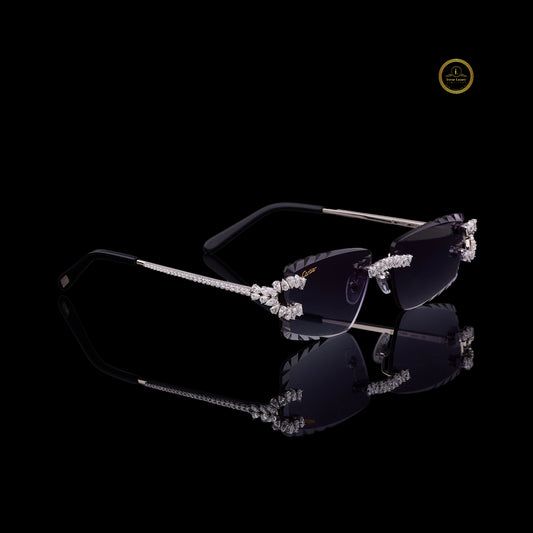 Royale Pear Cut Diamond Rimless Sunglasses Premium Luxury Designer Eyewear