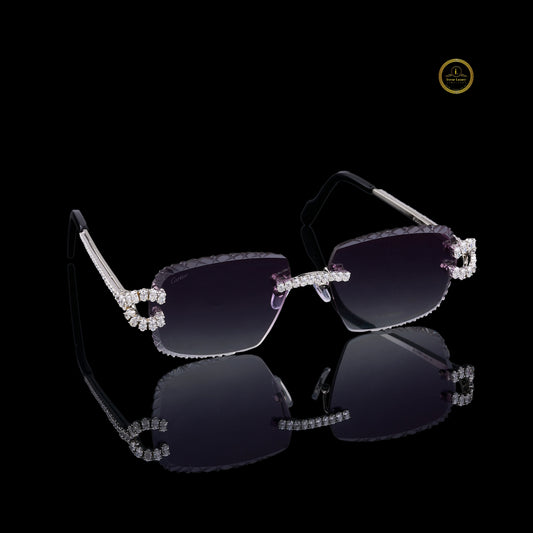 Oval Cut Diamond Premium Crystal Studded Rimless Sunglasses with Luxury Diamond Inspired Detailing