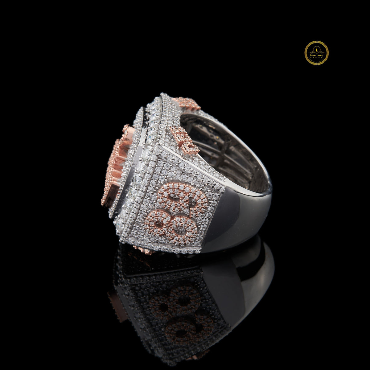 3.90 TCW Two Tone Iced Out Statement Championship Ring with Custom ‘2 Funny’ Lab Grown Diamond Design - View 2