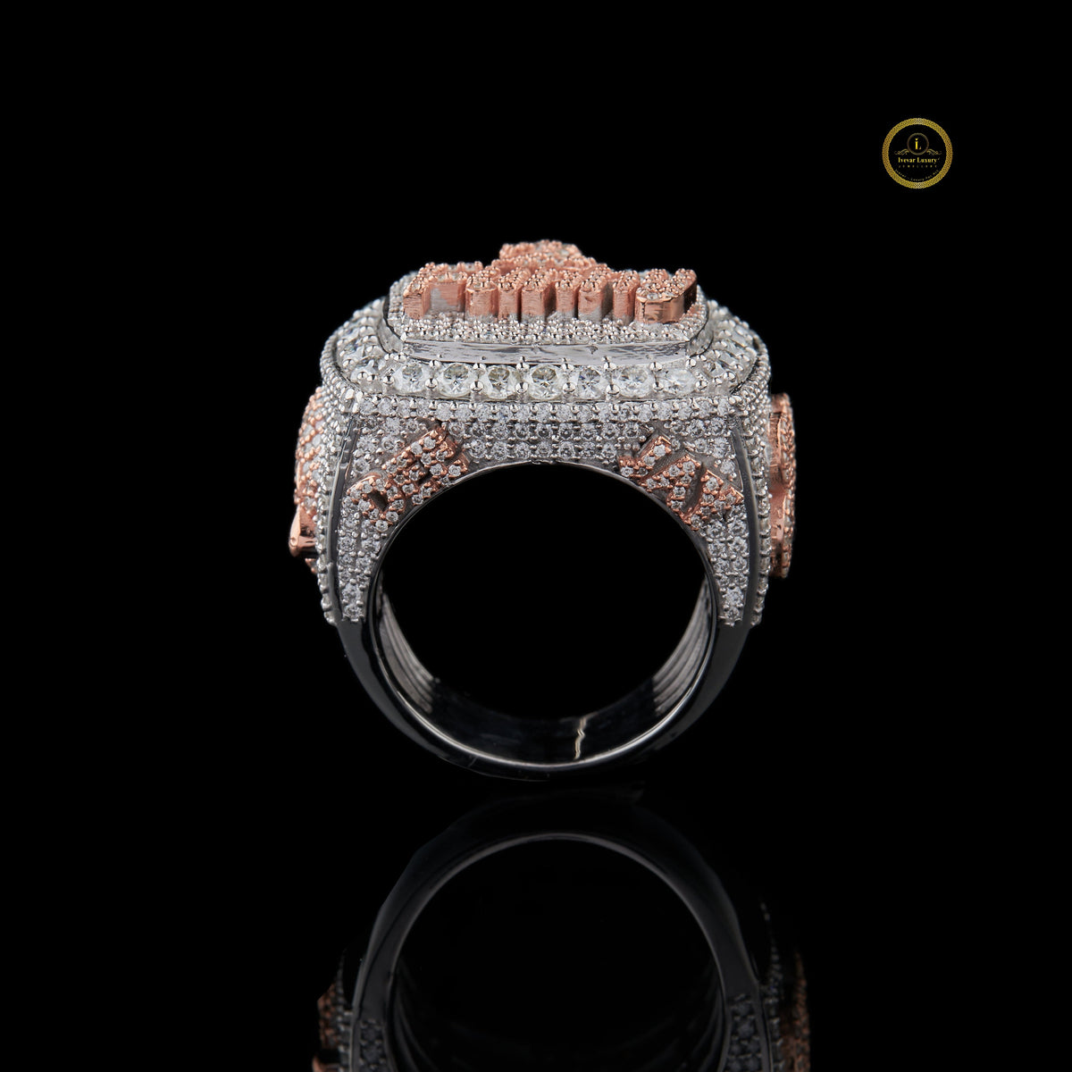 3.90 TCW Two Tone Iced Out Statement Championship Ring with Custom ‘2 Funny’ Lab Grown Diamond Design - View 3