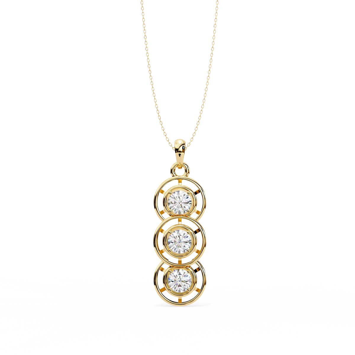 Three Stone Drop Pendant with Round Moissanite Diamond - View 2
