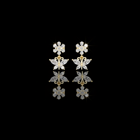 Desire Multi Cut Lab Diamond Butterfly Drop Earrings Floral Inspired Fine Jewelry