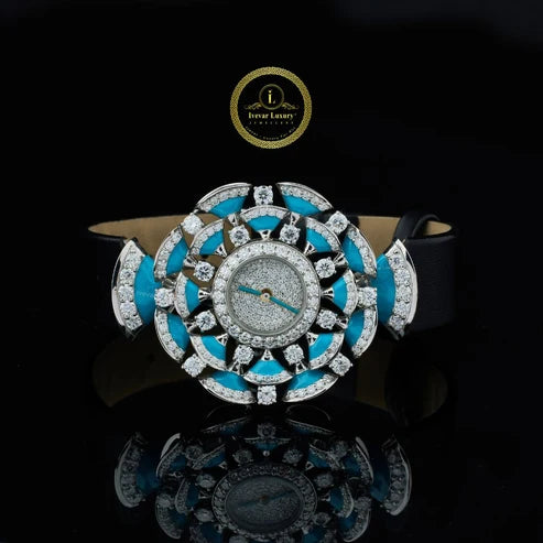 Luxury Watch Collection | Black Chronograph & Turquoise Diamond Floral Watch