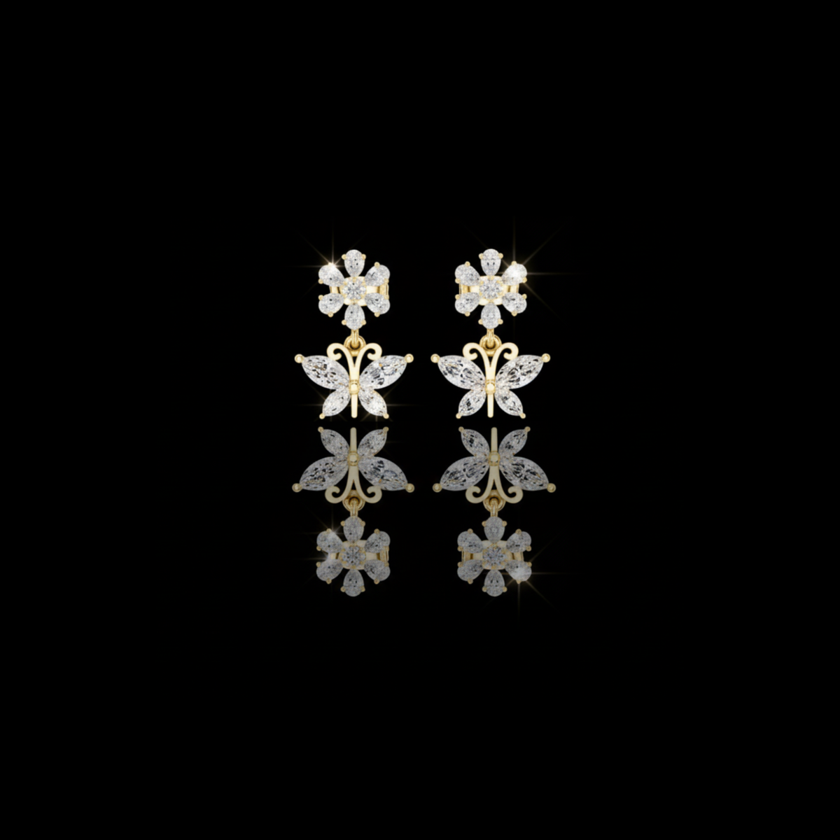 Desire Multi Cut Moissanite Diamond Butterfly Drop Earrings Floral Inspired Fine Jewelry