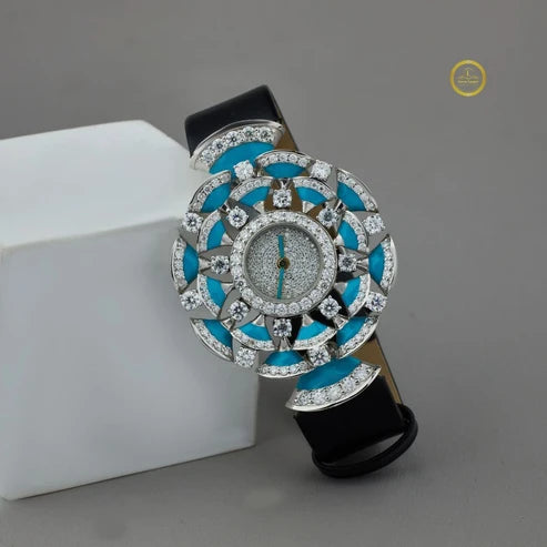 Luxury Watch Collection | Black Chronograph & Turquoise Diamond Floral Watch