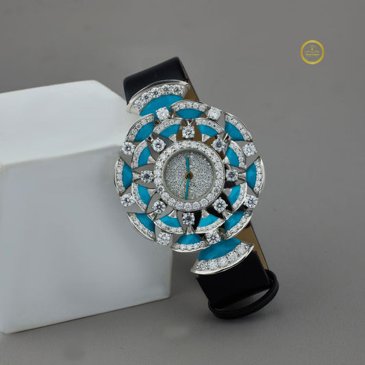 Bold & Brilliant - Women's Moissanite Diamond Watch with Black Performance Leather Strap