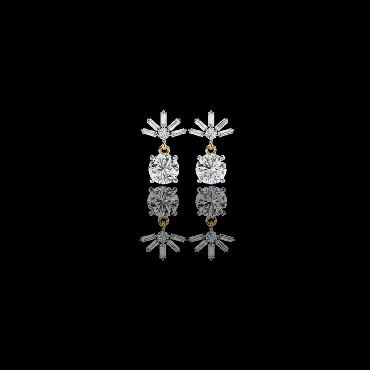 Stunning Lab Created Diamond Baguette and Round Brilliant Harmony Earring