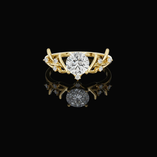 Round Cut Nature Inspired Moissanite Diamond Engagement Ring