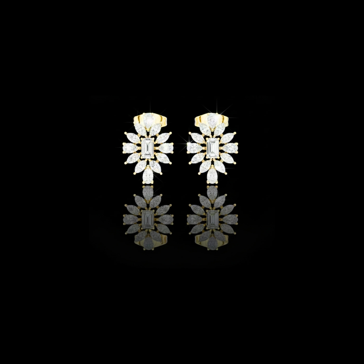 Interlocking Dual Halo Emerald Lab Diamond Stud Earrings Intertwined Loop
