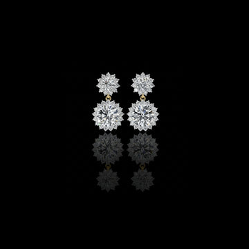 Sunburst Floral Halo Round Brilliant Moissanite Diamond Drop Earring