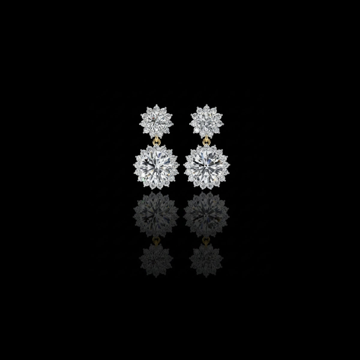 Sunburst Floral Halo Round Brilliant Lab Grown Diamond Drop Earring