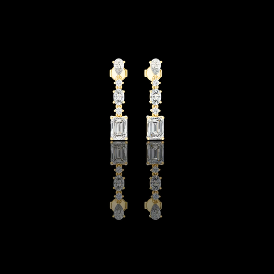 Regal Lineage Emerald Cut Lab Diamond Drop Earrings with Pear & Oval Accents