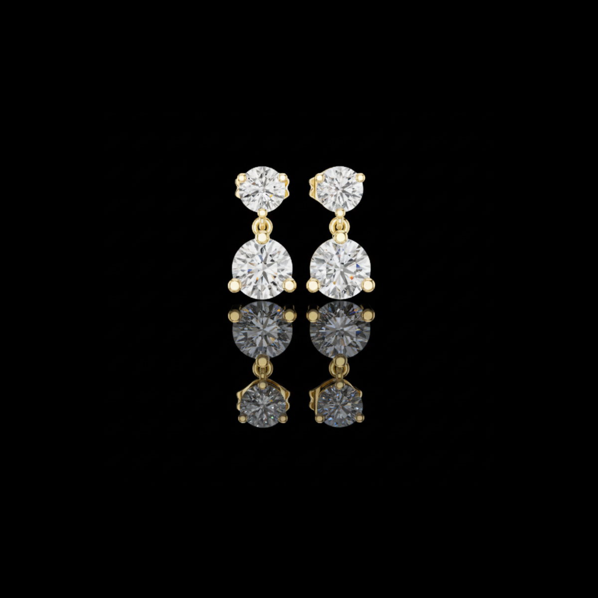 Dual Brilliance Round Lab Diamond Drop Earrings with Graduated Two Stone Design