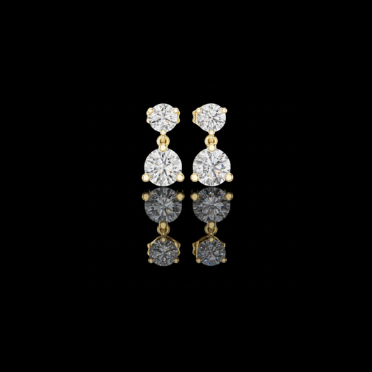 Dual Brilliance Round Lab Diamond Drop Earrings with Graduated Two Stone Design
