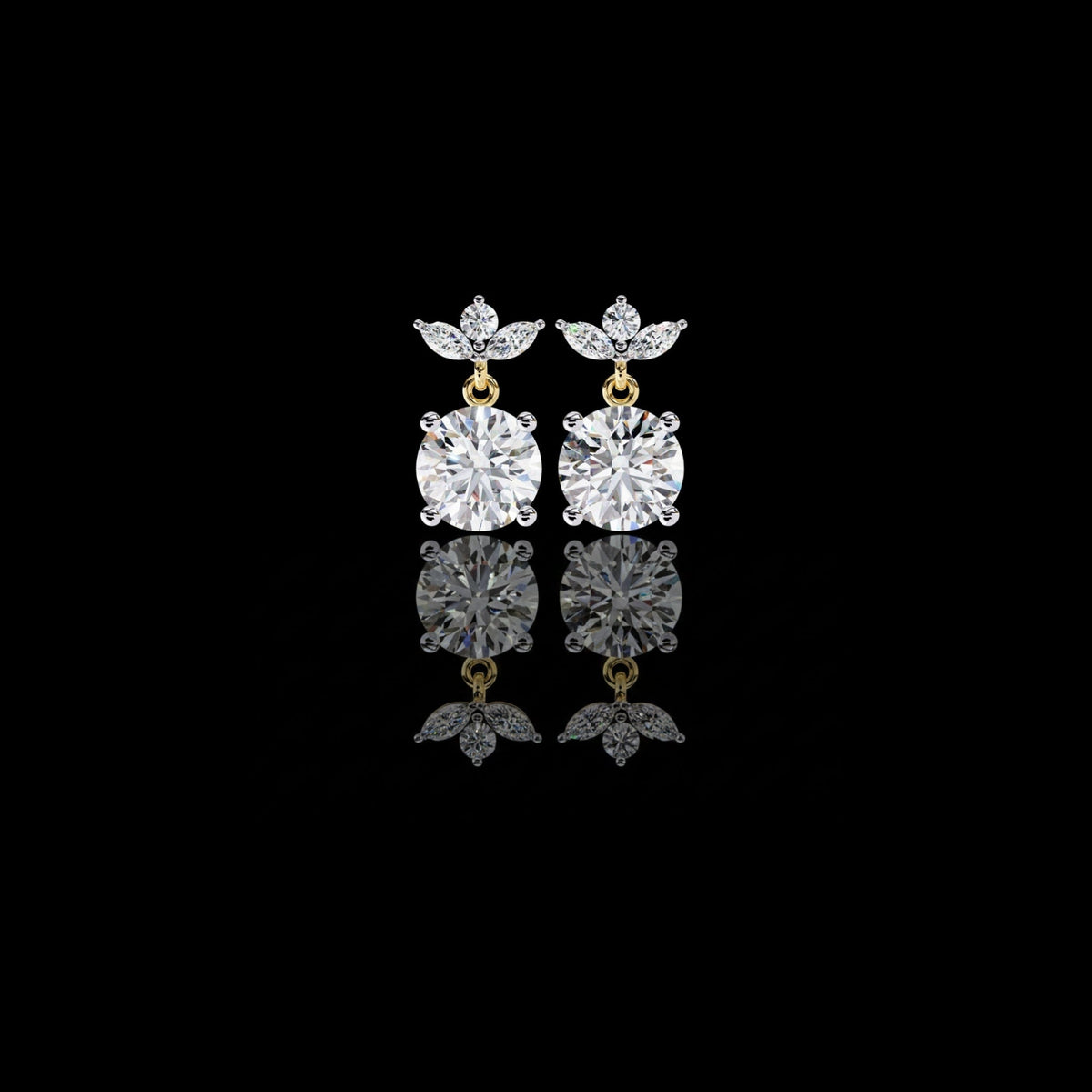 Luxury Round Cut Moissanite Diamond Drop Earrings with Marquise Cut Crystal Floral Top Cluster