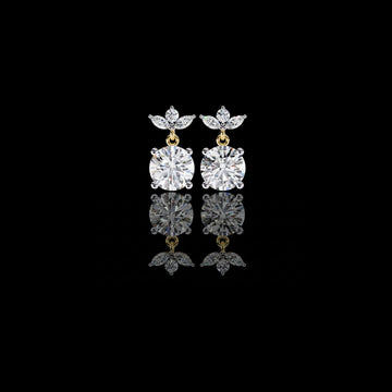 Luxury Round Cut Moissanite Diamond Drop Earrings with Marquise Cut Crystal Floral Top Cluster