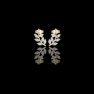Charming Lab Diamond Marquise Cut Leaf Climber Earrings Nature Inspired