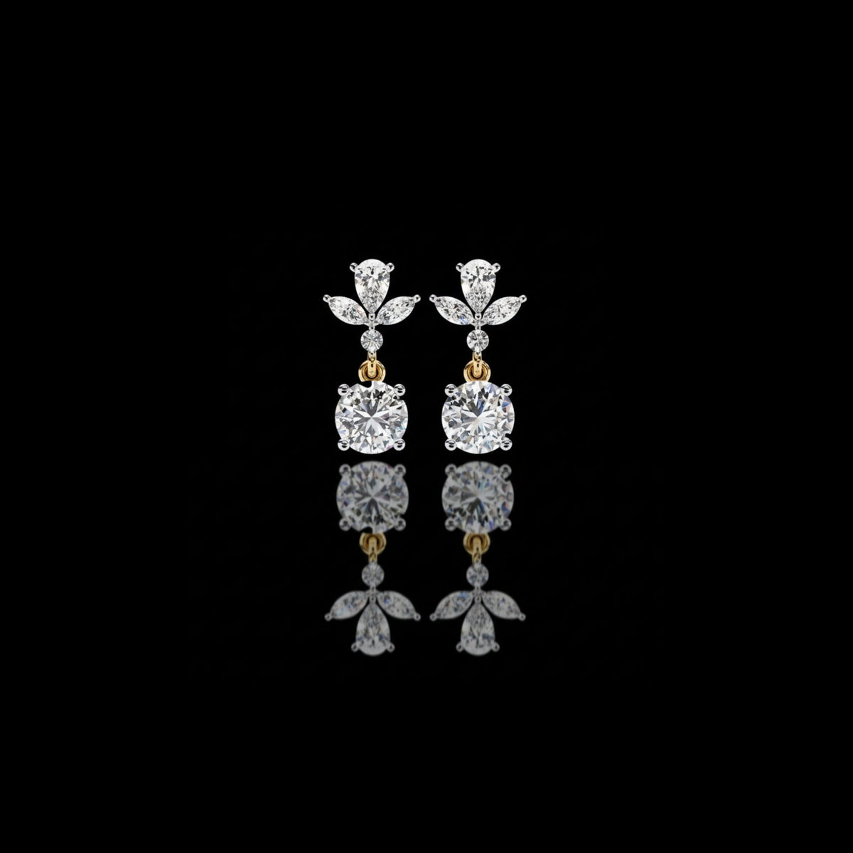 Elegant Pear and Marquise Cut Floral Cluster Drop Lab Grown Earrings with Round Solitaire Dangles