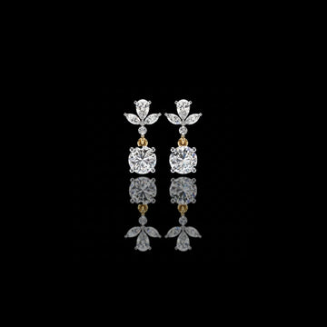 Elegant Pear and Marquise Cut Floral Cluster Drop Lab Grown Earrings with Round Solitaire Dangles