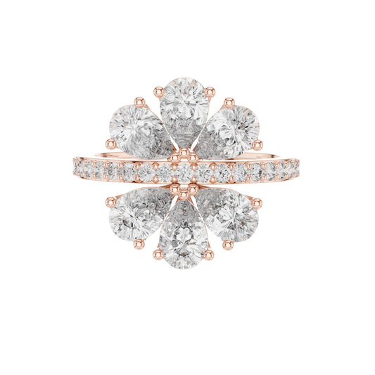 Pear Cut Floral Cluster Lab Diamond Statement Ring - View 2