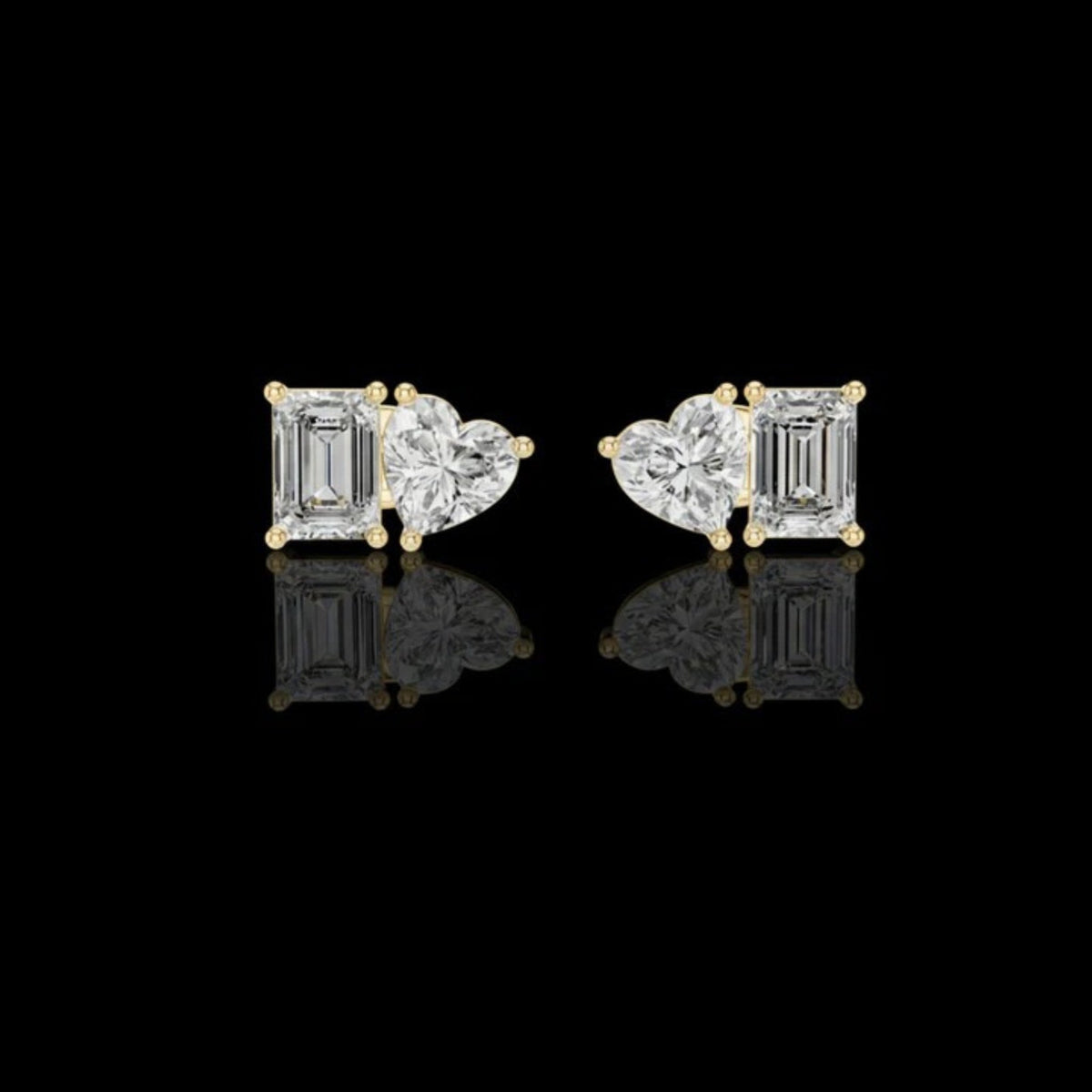 Dual Spark Heart & Emerald Cut Lab Diamond Stud Earrings