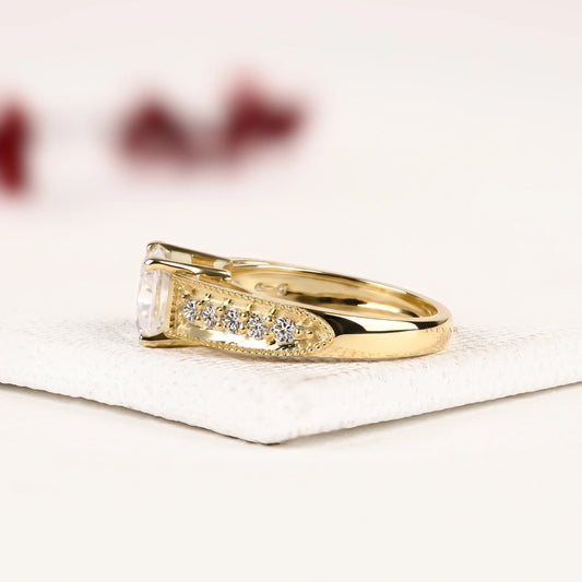 Radiant Cut Moissanite Solitaire Engagement Ring with Split Shank Diamond Band - View 2