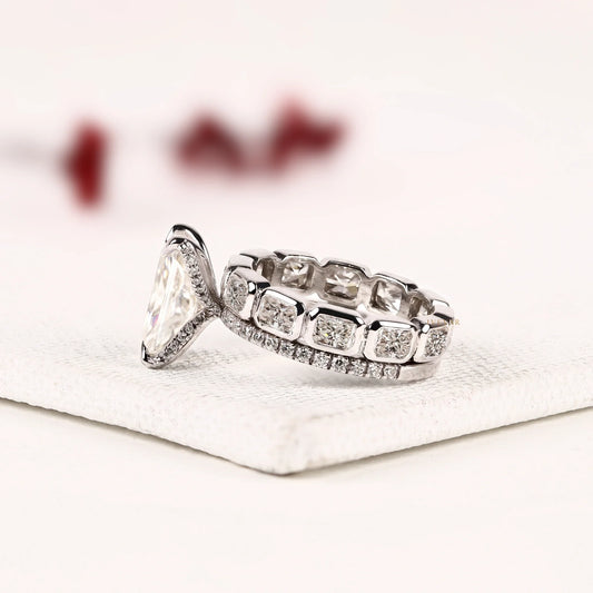 Radiant Cut Moissanite Diamond Bridal Ring Set with Hidden Halo and Accent Diamonds Elegance - View 2