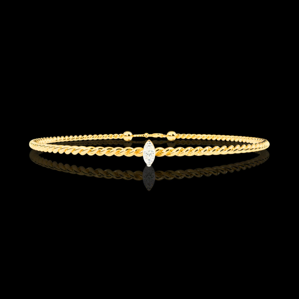 Minimalist Marquise Lab Diamond Twisted Rope Bangle For Her