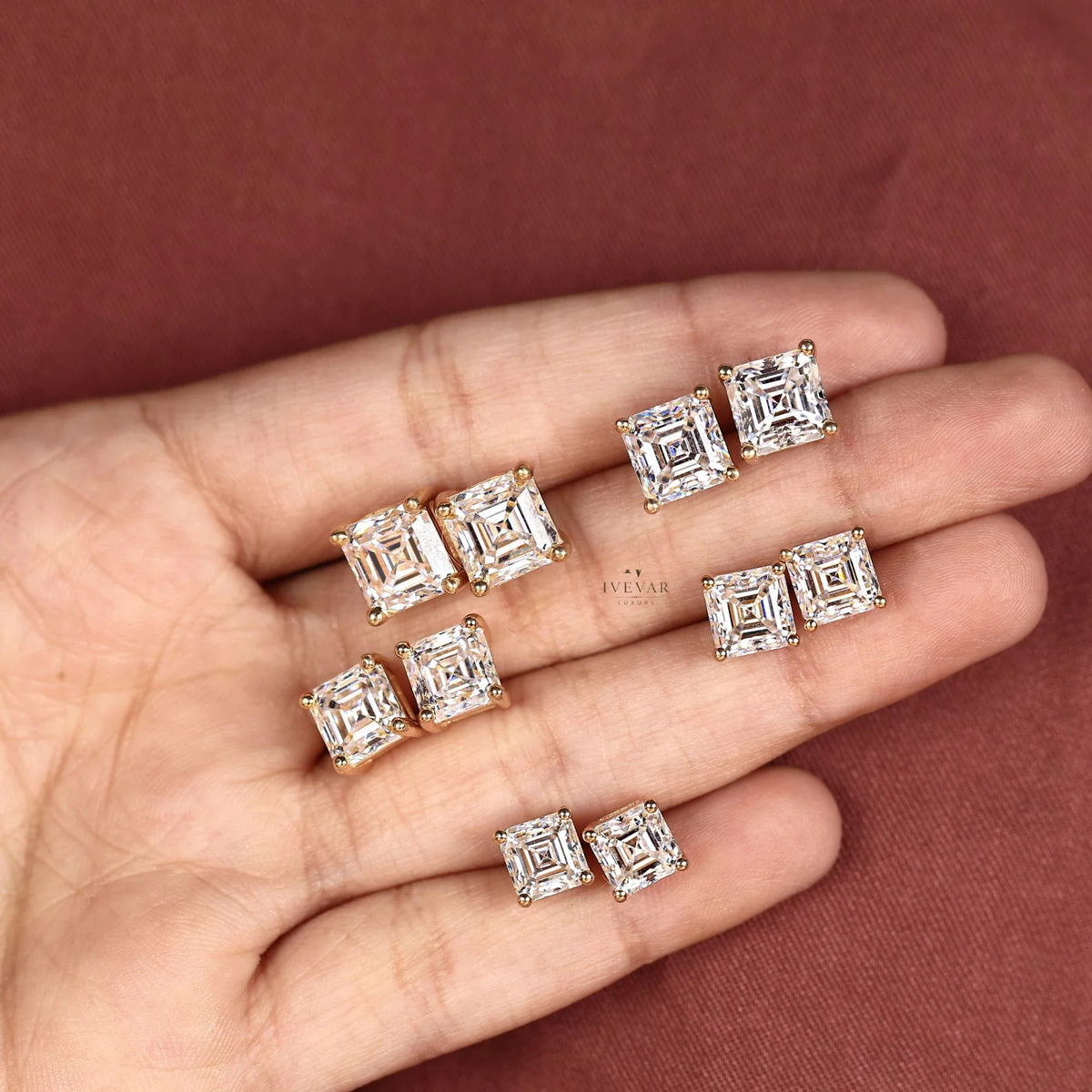Asscher Cut Lab Diamond Solitaire Women's Earring - View 4