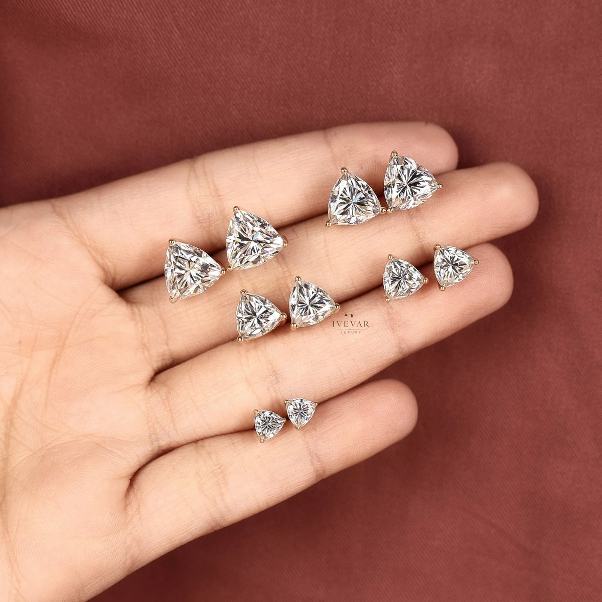 Trillion Cut Lab Grown Diamond Solitaire Stud Earrings For Women - View 4