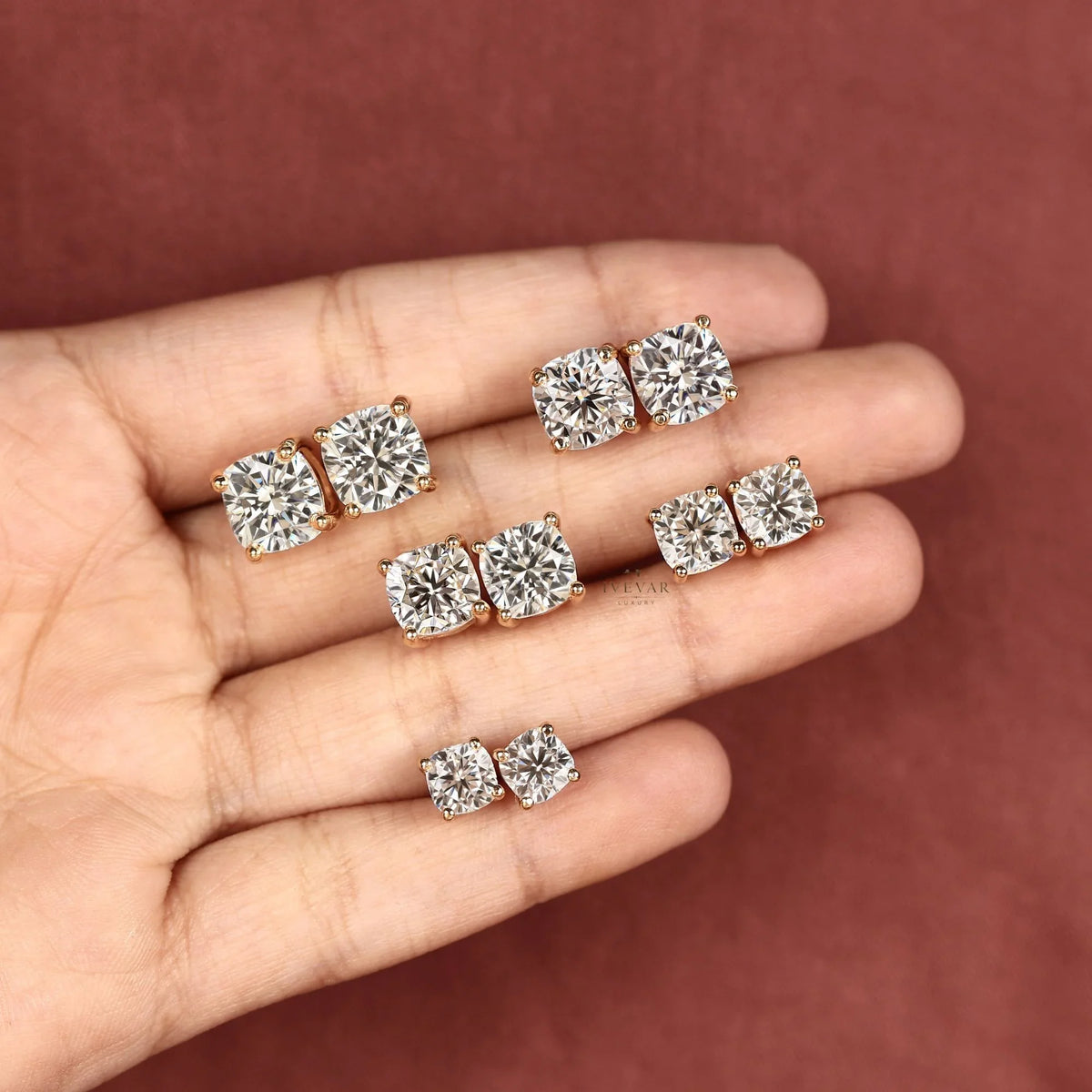 Cushion Cut Moissanite Diamond Solitaire Stud Earring - View 4