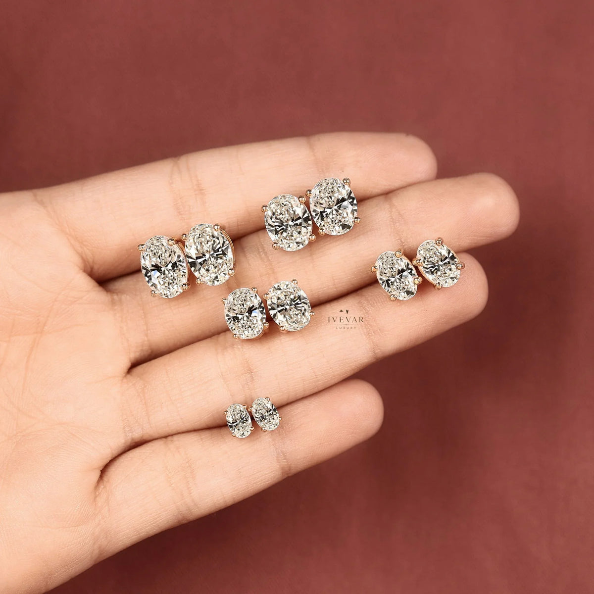 Moissanite Oval Cut Diamond Solitaire Setting Stud Earring - View 4