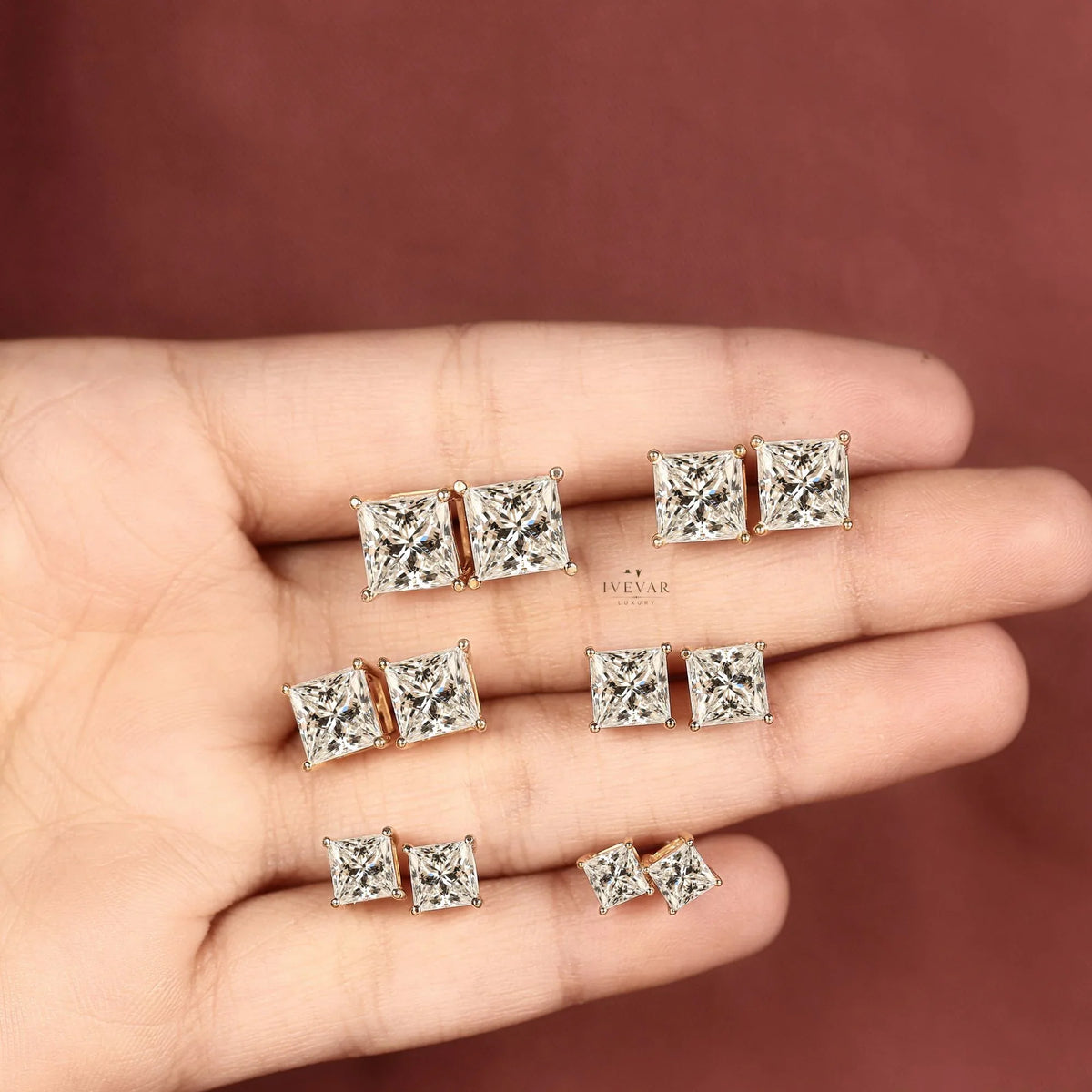 Princess Cut Lab Diamond Stud Earrings For Her - View 4