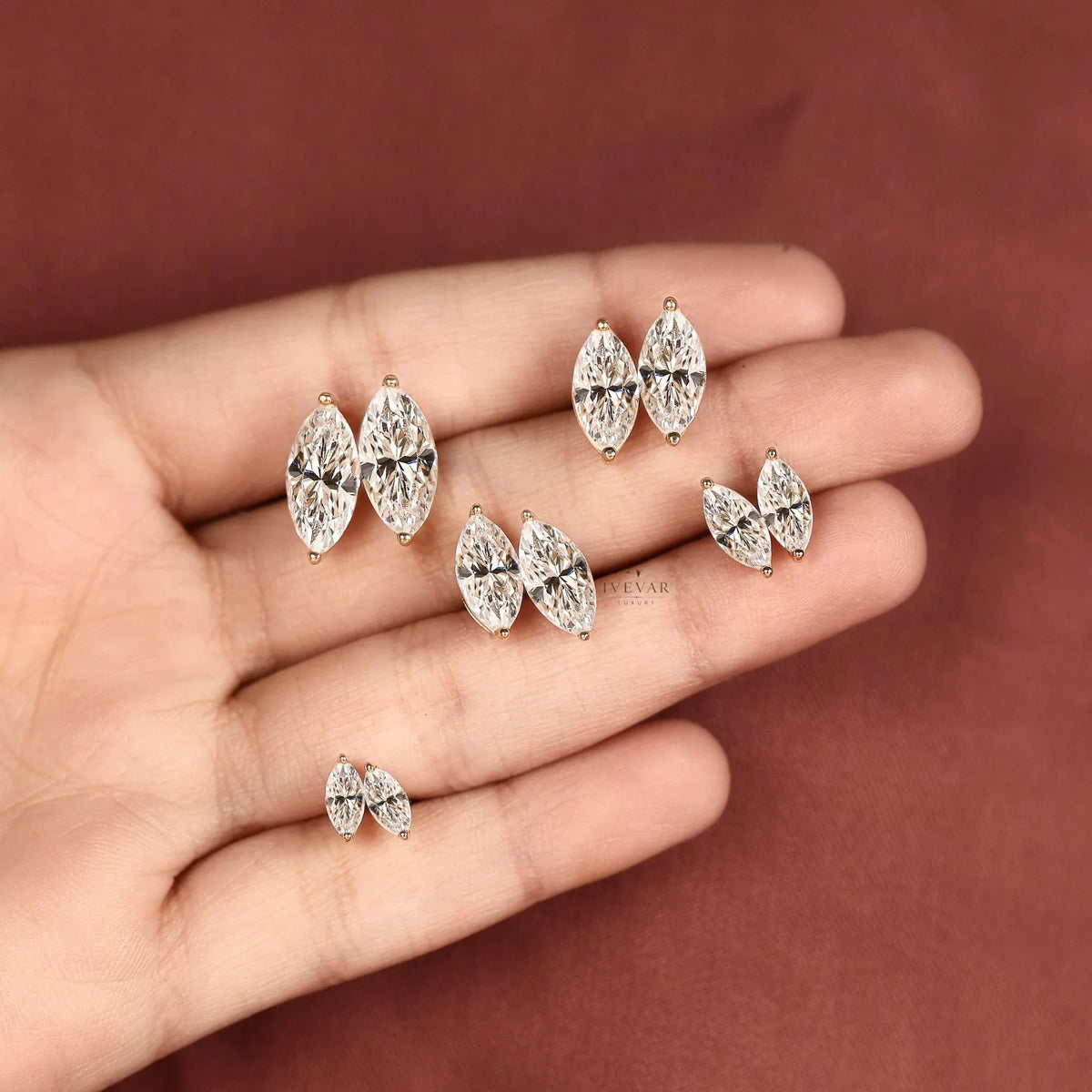 Marquise Cut Moissanite Diamond Classic Solitaire Stud Earring - View 4