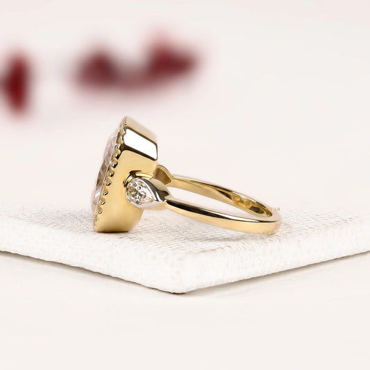 Radiant Cut Three Stone Lab Diamond Engagement Ring with Pear Side Diamonds - View 2