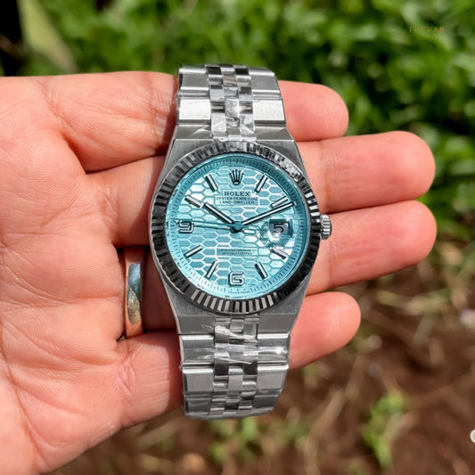 Royal Luxe Timepiece Set Moissanite Baguette And Round Diamond Detail & Ice Blue Sophistication By Ivevar