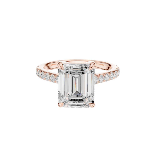 Emerald Cut Lab Diamond Engagement Ring Pave Band - View 2