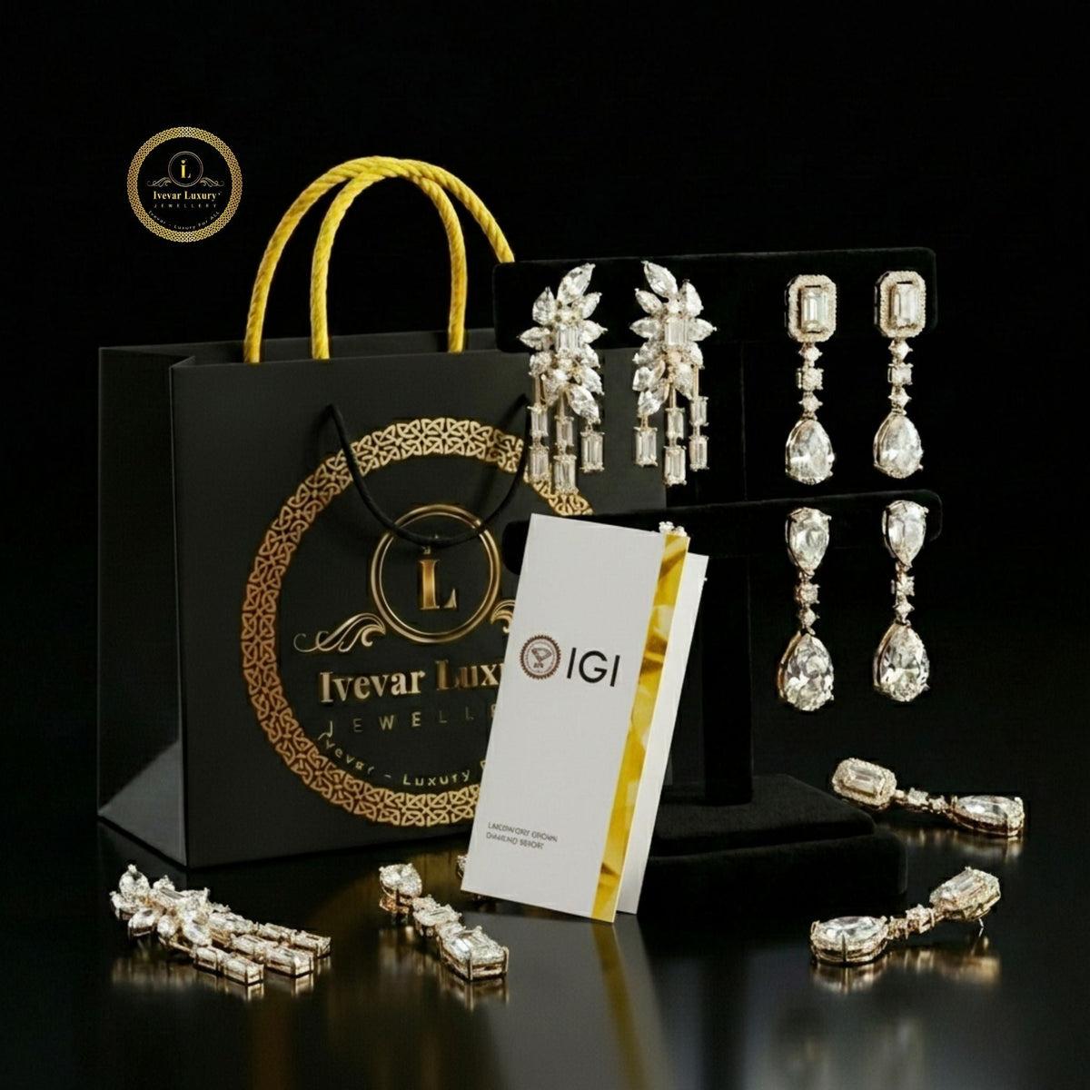 Lotus Bloom Lab Round Cut Diamond Earrings with Layered Petal Cluster Design - View 10