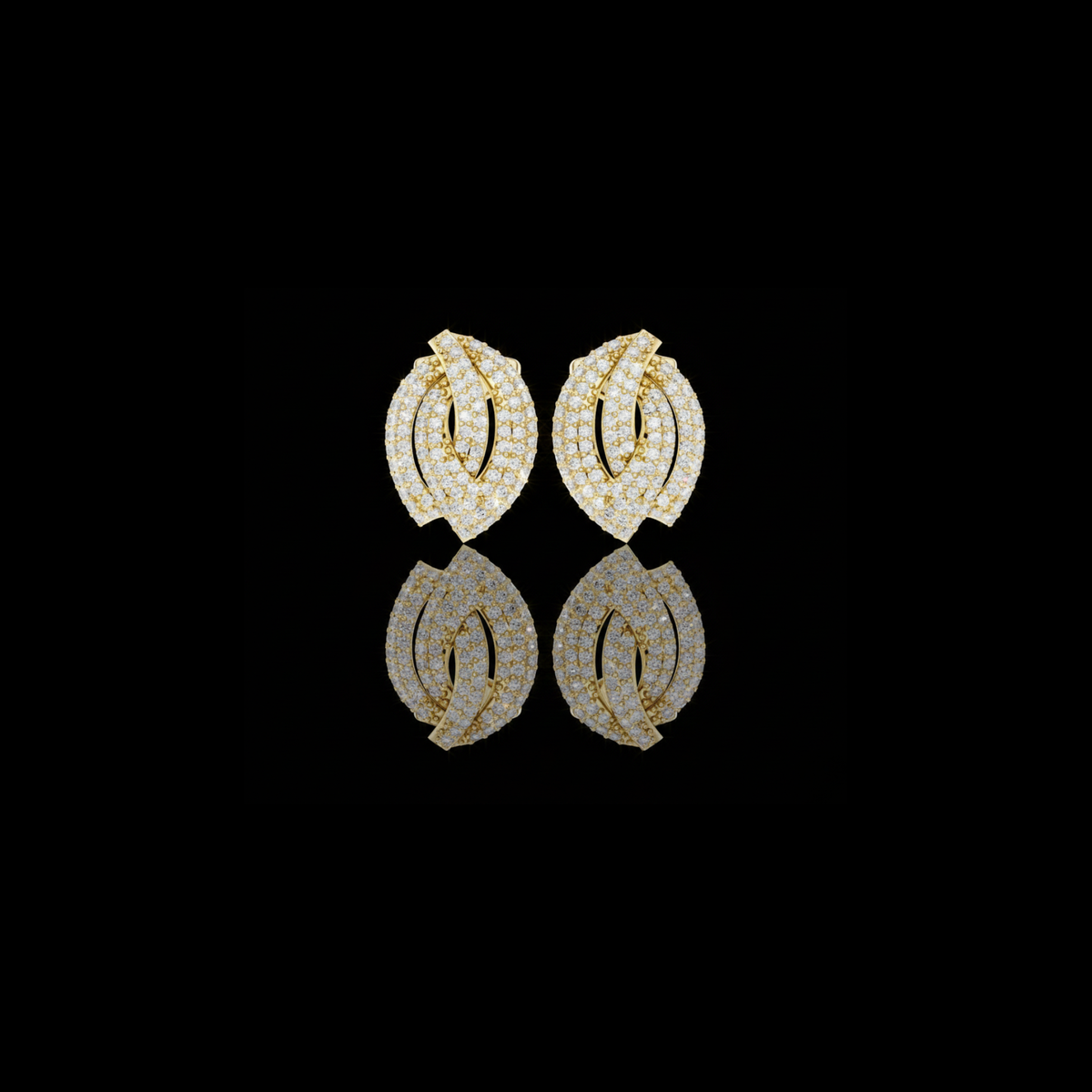 Luxurious Pavé Leaf Round Moissanite Diamond Stud Earrings with Sculpted Brilliance