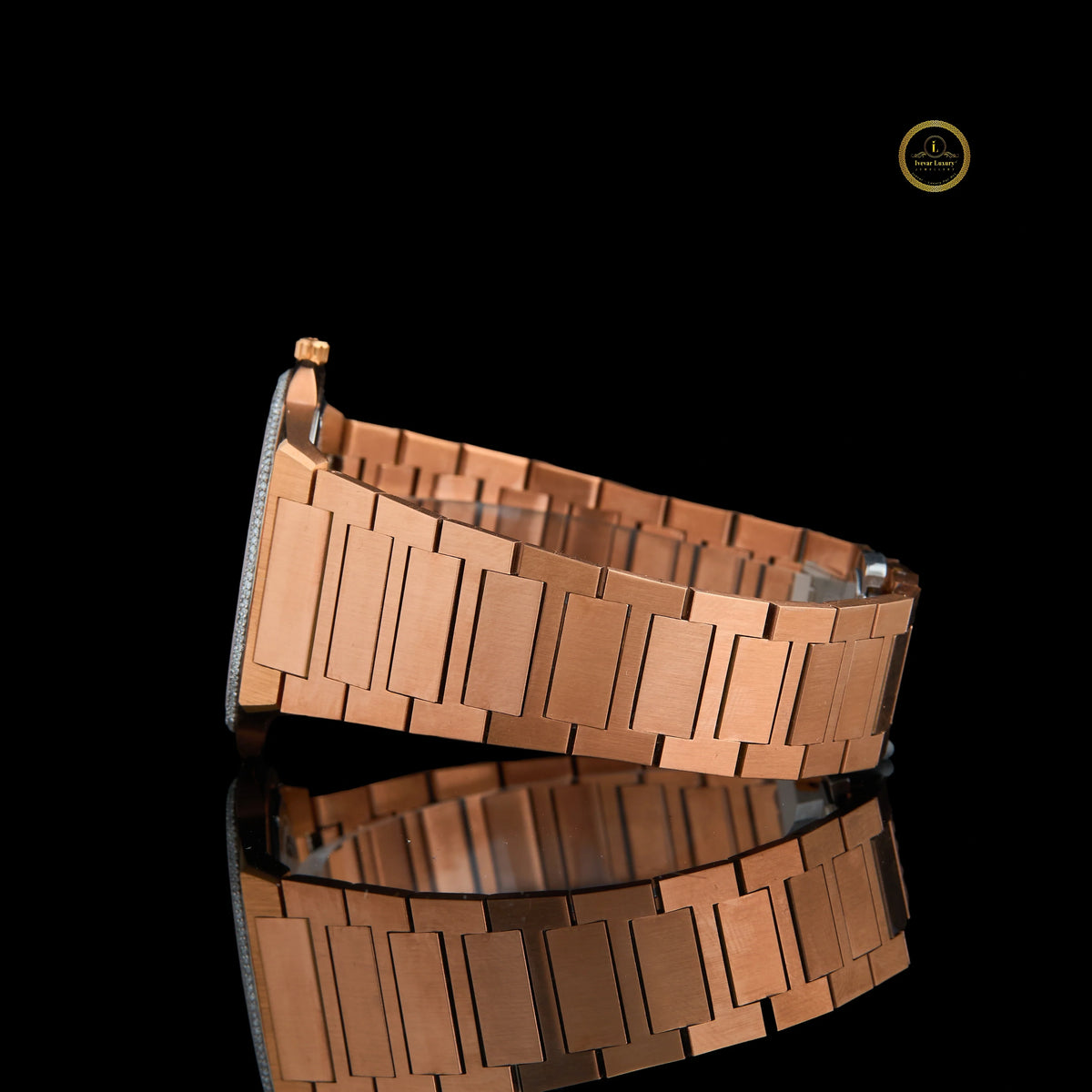 Men's Rose Gold Watch with Brown Dial and Diamond Bezel - View 3
